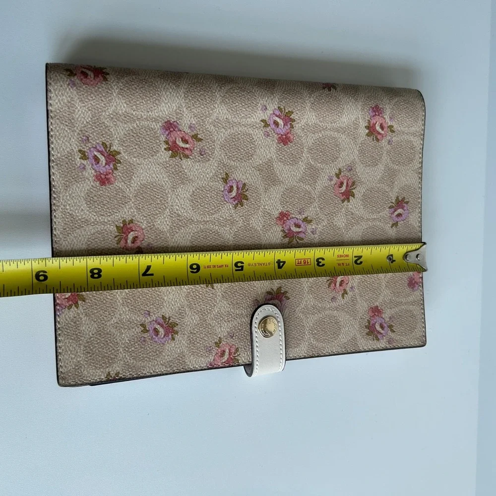 Coach Notebook Signature Canvas Floral Print Khaki Pink Leather Cover CA058